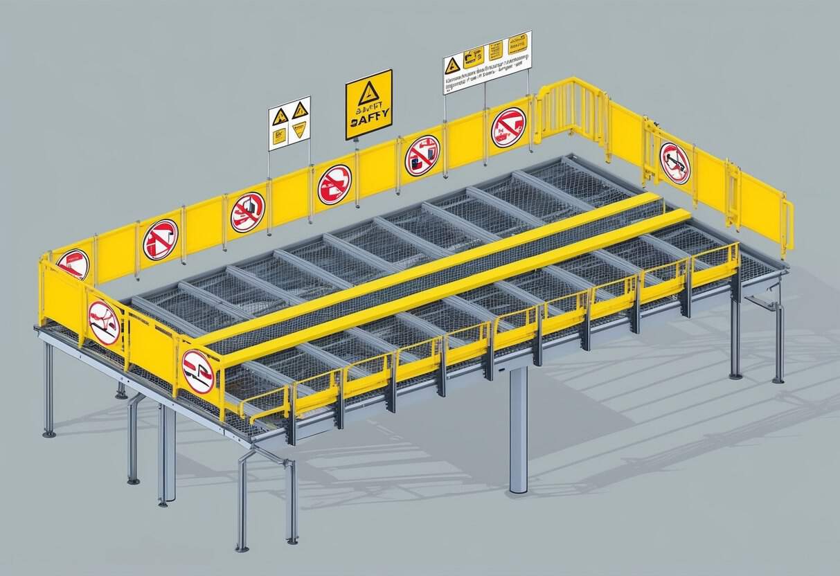A platform with clear safety signage, designated walkways, and barriers for protection