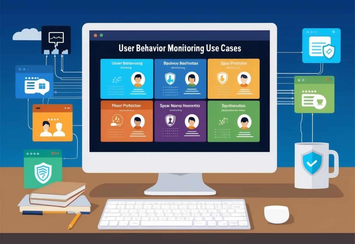A computer screen displaying various user behavior monitoring use cases