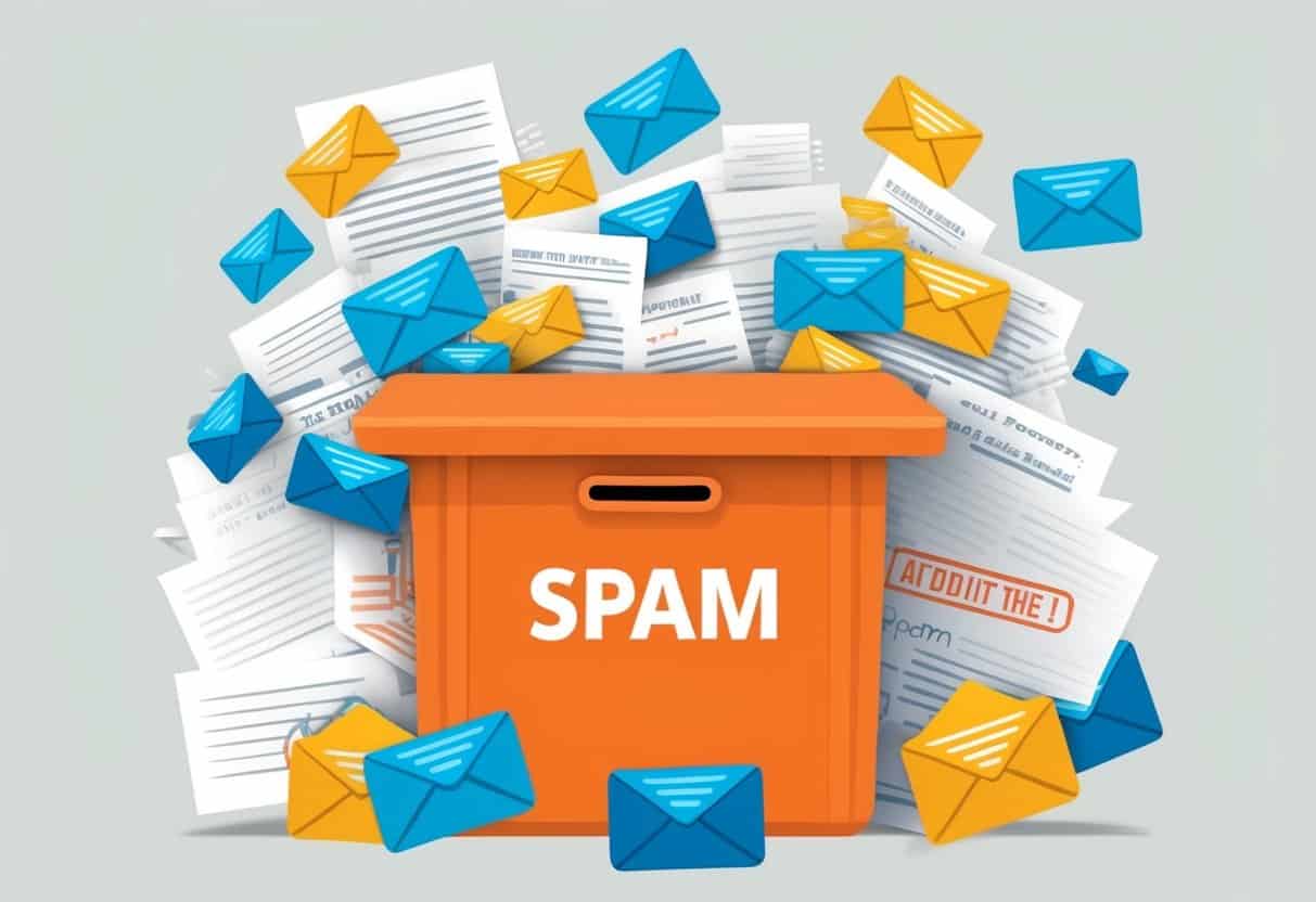 A cluttered inbox with repetitive, unsolicited emails