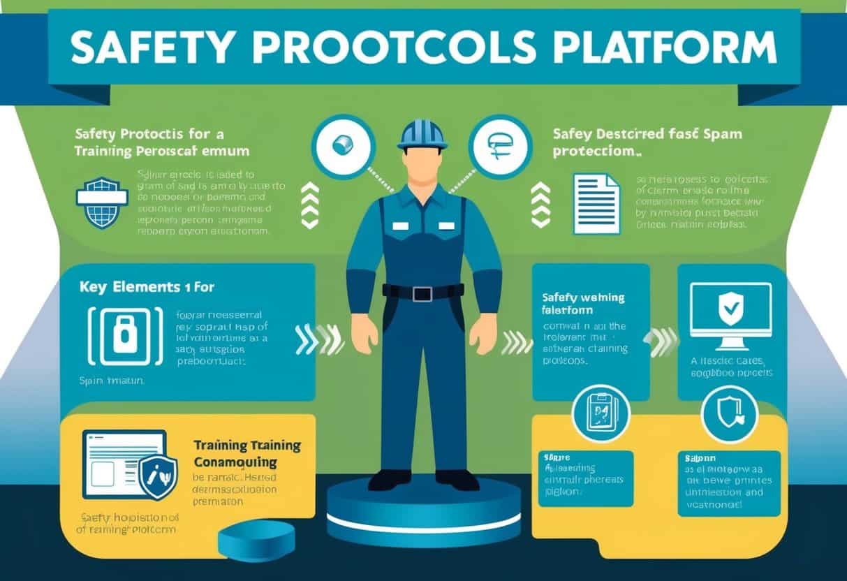A figure demonstrates safety protocols for a training platform, highlighting key elements for effective use