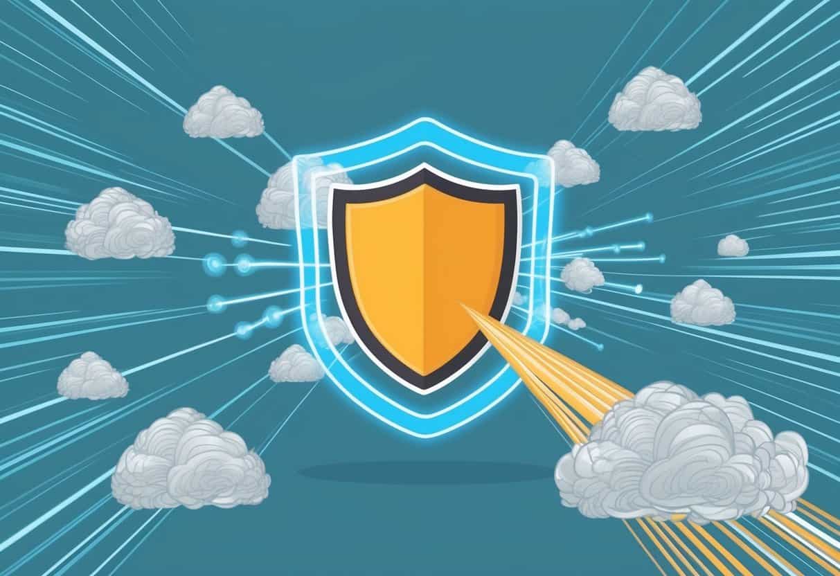 A shielded website with a force field repelling incoming waves of spam