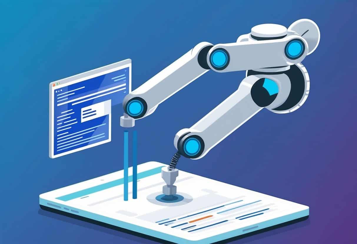 A robotic arm removing prohibited content from a digital platform