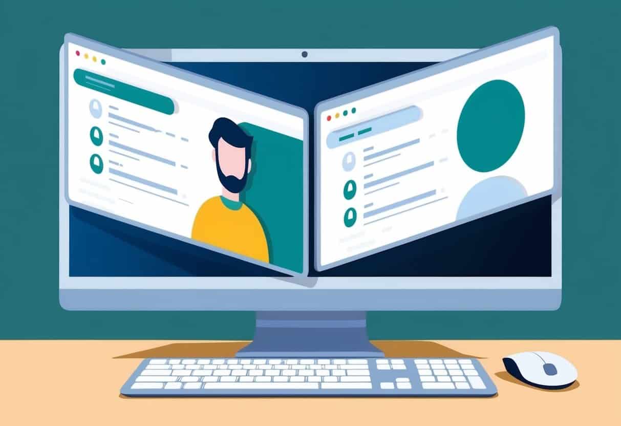 A computer screen with two user accounts overlapping, one appearing to impersonate the other