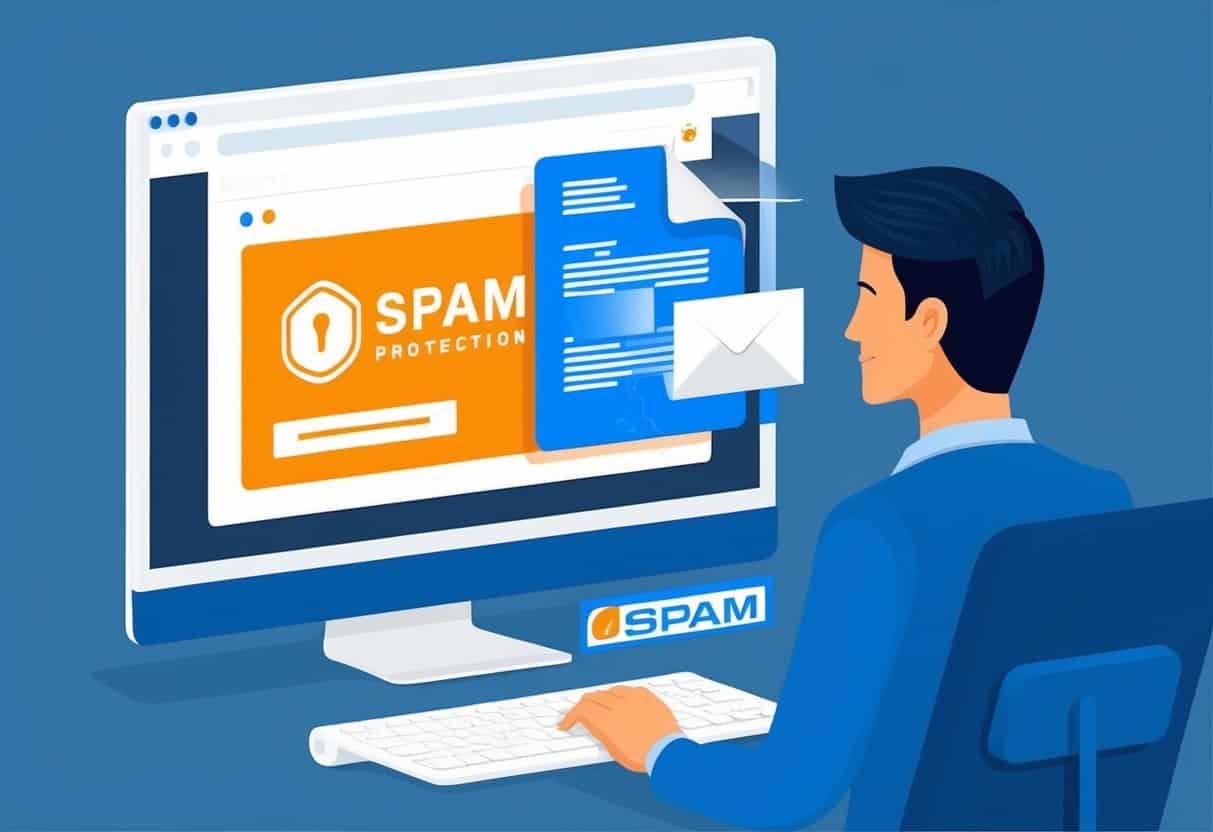 A computer screen with a spam filter in action, blocking unwanted messages from a website